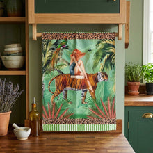 Load image into Gallery viewer, Jungle Walk Green Wild Retro Glamour 100% Linen Tea Towel
