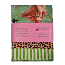 Load image into Gallery viewer, Jungle Walk Green Wild Retro Glamour 100% Linen Tea Towel