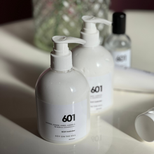 Load image into Gallery viewer, A PET pump bottle of 601 Baccarat Rouge inspired body moisturiser, featuring a luxurious blend of ingredients, free from PEGs, sulfates, parabens, phthalates, gluten, and suitable for vegans.