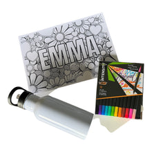 Load image into Gallery viewer, Personalised children’s art workshop. Each child gets a customised placemat and a 600ml stainless steel water bottle featuring their artwork to take home. Includes high-quality art supplies and is limited to 10 children.