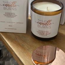 Load image into Gallery viewer, A 300-gram coco soy wax candle with a cotton wick, featuring rose gold foiling and a matching box, perfect for commemorating the anniversary of a loved one’s passing.