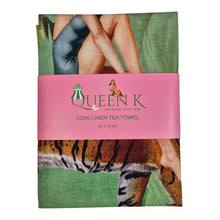 Load image into Gallery viewer, Jungle Walk Green Wild Retro Glamour 100% Linen Tea Towel