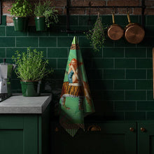 Load image into Gallery viewer, Jungle Walk Green Wild Retro Glamour 100% Linen Tea Towel
