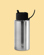 FRANK GREEN Stainless Steel Ceramic Reusable Bottle SILVER with Flip Straw