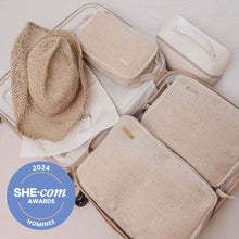 Load image into Gallery viewer, Travel Packing Cubes, set of 3  Natural Sustainable Juco (Jute &amp; Cotton) Beige - mika creations
