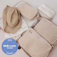 Travel Packing Cubes, set of 3  Natural Sustainable Juco (Jute & Cotton) Beige - mika creations