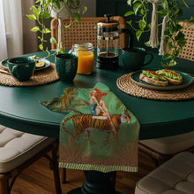 Load image into Gallery viewer, Jungle Walk Green Wild Retro Glamour 100% Linen Tea Towel
