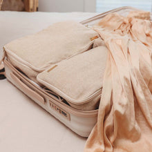 Load image into Gallery viewer, Travel Packing Cubes, set of 3  Natural Sustainable Juco (Jute &amp; Cotton) Beige - mika creations
